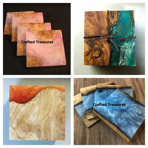 Juego de posavasos redondo de madera y resina de arte indio moderno de creación atemporal de alta calidad con tema de forma de onda para manualidades, regalos, recuerdos - Product Image 6