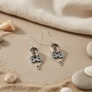 Boucles d'oreilles pendantes en argent 925 avec quartz fumé pour femmes, perle, diamant, moissanite, zircon pour mariage, fête, bijoux chrétiens - Product Image 1