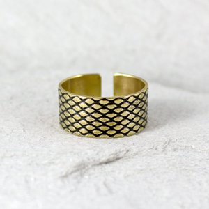 1985 Alabama Patine large bande quart anneau bijoux demi-rond 12mm laiton pierre bague pour femmes martelé texturé anneau - Product Image 3