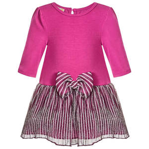 Vestido de Gasa Morado para Niña con Falda de Lurex, Cuerpo de Punto y Decoración de Lazo, Talla 18MOS para 3-8 Años, Estilo Largo - Product Image 1