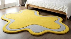 Alfombra de onda amarilla con mechones a mano superior, alfombra moderna de terracota de 8x9, diseño abstracto de textura suave para sala de estar o dormitorio, alfombra - Product Image 2