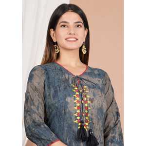 Chemisier et chemise Kurta droite brodés tie-dye pour femmes Styles à la mode - Product Image 2