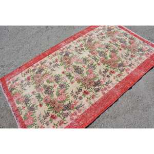 พรมตุรกีโบราณทรงสี่เหลี่ยมผืนผ้าขนาดใหญ่3.8 x 6.5ft คลาสสิกสีแดงเบจปะต่อน้ำยางขนสัตว์สำหรับห้องวัยรุ่นใช้ห้องโถง - Product Image 4