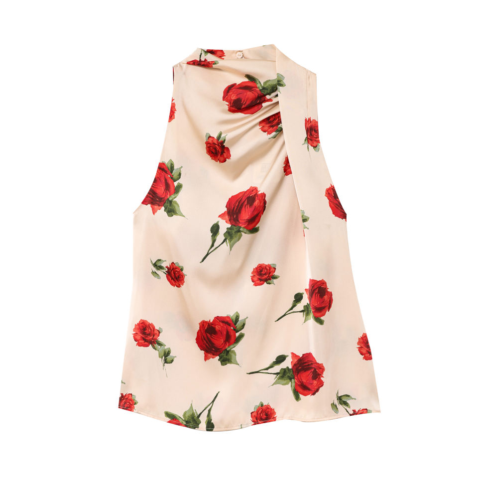 Wholesale Womens Floral Silk Elegant Rose Print Custom  Breathable Knitted Fabric  Decoration Short Length Casual