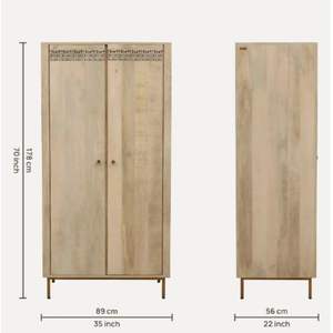 Serengeti Armario de madera de mango de 2 puertas de estilo tradicional con acabado blanco lavado para dormitorio comedor o sala de estar - Product Image 2