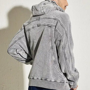 Custom Logo Acid Wash Hoodie <b>Men</b> <b>Grey</b> Quarter Zip Pullover <b>Sweatshirt</b> Heavyweight Trackstar OEM Private Label - Product Image 5
