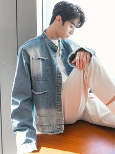 Veste en jean à manches longues et col montant pour hommes, vêtements d'extérieur d'hiver et manteau décontracté pour le printemps et l'automne - Product Image 3