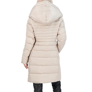 Veste longue matelassée pour femme en toile respirante imperméable en coton avec logo personnalisé, capuche contrastée et capuche amovible - Product Image 4