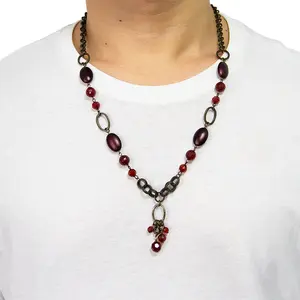 Custom Fine Stainless Steel Jewelry Vintage Style Red Acrylic Beads Pendant Necklaces for Women