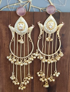 Pendientes Tradicionales Indios de Latón con Moissanita Polki Kashmiri para Mujer, Última Colección, Nuevo Diseño, para Bodas y Fiestas - Product Image 2