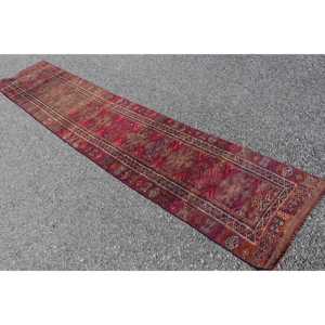 พรมวินเทจขนาด 2.3x11.3 ฟุต, พรมตุรกี, พรมขนสัตว์สีน้ำตาลแดงไล่เฉด - Product Image 4