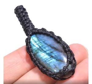 Collier pendentif macramé fait main pour femme 12X15mm ovale Labradorite noir Style classique prix pas cher pour les enfants - Product Image 1