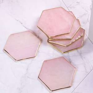 Crysal-posavasos hexagonal de cuarzo rosa natural, posavasos de piedras preciosas naturales para meditación curativa - Product Image 2
