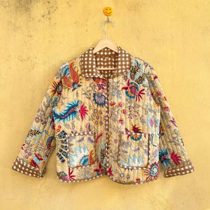 Handmade Block Print Cotton <b>Jacket</b> Reversible Quilted Bohemian Coat Floral Print Festival Outerwear <b>for</b> <b>Women</b> Unisex <b>Jacket</b> Gift - Product Image 1