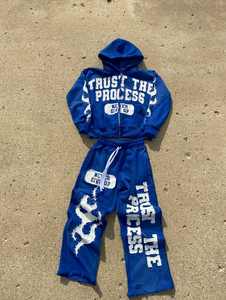 Custom 100% Cotton Tracksuit Heavyweight <b>distress</b> Embroidery With Screen printing Custom Made Fully Customization Tracksuit - Product Image 3