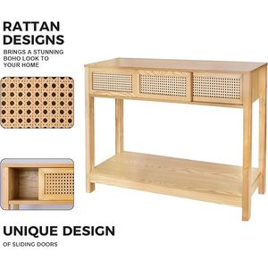 Table de canapé en rotin en bois bohème moderne Console de rangement Meubles d'entrée pour la maison - Product Image 4