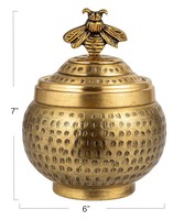 Pot de rangement en laiton avec couvercle en forme d'abeille, design embossé artisanal pour une décoration intérieure charmante et un accent de table élégant