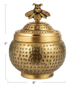 Tarro de Almacenamiento de Metal de Latón con Tapa de Abeja y Diseño Repujado Artesanal para una Decoración del Hogar Encantadora y un Elegante Adorno de Mesa - Product Image 5