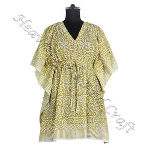 Nueva llegada 2024 indio bloque de mano estampado Kaftan Robe KFCS014 vestido de verano Kimono vacaciones vestido holgado ropa de mujer - Product Image 5