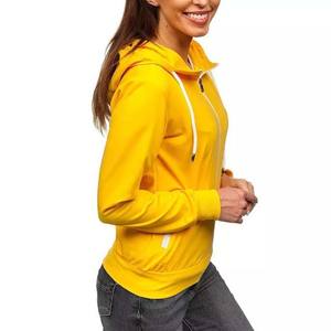 Sweats à capuche avec fermeture éclair complète logo personnalisé grande taille vêtements pour femmes décontracté surdimensionné XXL hiver douane coton polaire jaune sweats à capuche pour femmes - Product Image 6