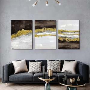 Set di 3 Quadri Astratti Dorati su Tela per Arredamento Soggiorno, Dipinti da Parete per Camera da Letto, Elegante Arte Astratta da Parete - Product Image 3