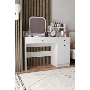 Harmony Eco-Friendly Makeup Vanity Table <b>Adjustable</b> <b>Square</b> Mirror 2 Drawers Modern Dressing Table Bedroom Furniture Desk White - Product Image 4