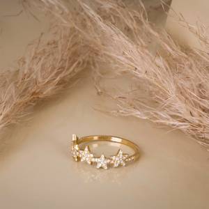 Bague de mariage multi-étoiles Bague de mariage en or naturel 14K Bague de mariage élégante empilable en diamant Bague étoile en or céleste OEM - Product Image 4