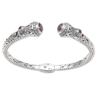 Brazalete de Plata de Ley 925 hecho a mano artesano bohemio con amatista, joyería religiosa cristiana para regalos, precio al por mayor a granel