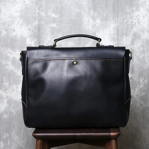 Classic Genuine Cowhide Leather Laptop Messenger Protective Shoulder Bag Durable Office Use Zipper Closure Large Capacity - Product Image 6