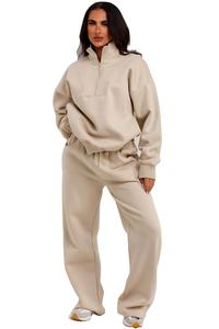 Latest Custom Logo 2 Piece Women Half <b>Zip</b> <b>Sweatshirt</b> & Joggers Tracksuit Set <b>Full</b> Length Women 2 Piece Jogger Sweat Set - Product Image 5