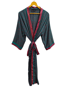 Robe d'été en soie pour femme Robe longue de nuit, Kimono sari en soie recyclé vintage indien imprimé floral, - Product Image 2