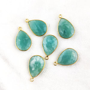 Pierres précieuses en Amazonite naturelle, coupe à facettes, poire, taille 18x13mm, Vermeil doré, ensemble de lunette en argent Sterling 925, pendentif poire, pendentifs breloques - Product Image 1