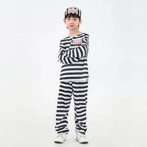 OEM trẻ em trang phục nhà máy màu đen trắng ngang sọc Tù Nhân trang phục hoàn chỉnh Set hat Top quần trẻ em cổ điển Tù Nhân trang phục - Product Image 2