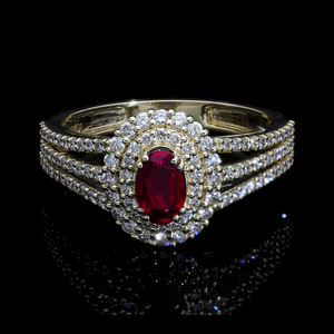 Bague pour femme en or 14 carats, double halo, 0,64 CTW, diamants naturels, triple rangée pavée, tige fendue, plaqué rhodium, classique - Product Image 2