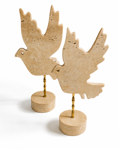 Ensemble de 2 sculptures d'oiseaux en travertin de luxe sur support doré antique, 15x10 pouces, décoration cadeau - Product Image 2