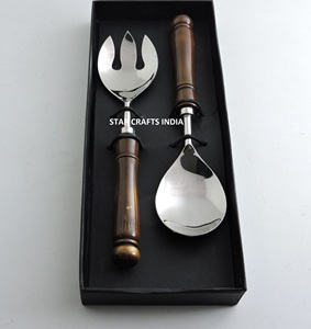 Ensemble de serveurs à salade de luxe avec manche en bois fini doré en acier inoxydable avec poignée en os multicolore Serveur à salade décoratif - Product Image 4