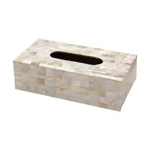 Rectangle Shape White <b>Mother</b> of Pearl Tissue Box Napkin Holder for Table Top Decorative Use Premium Napkin Box Tissue Holder - Product Image 2