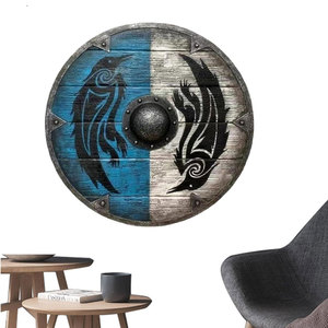 <strong>Handicraft</strong> Round Viking Wood Designer Shield Carnival Rome Round Shield Weapon Toy Play Halloween Cosplay Props Viking Shield - Product Image 2