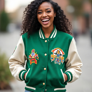 Moda 2024, chaquetas universitarias de cuello redondo para mujer, abrigo universitario de manga de cuero grueso y cálido para otoño e invierno, chaqueta con letras para mujer - Product Image 6