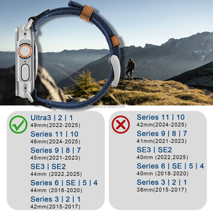 Correa de reloj de senderismo de cuero genuino y nailon para Apple Watch Ultra 3 de 49 mm, correa deportiva transpirable y resistente al sudor para hombre - Product Image 4