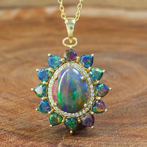 Collier pendentif tournesol opale de feu noire 925 breloque coeur en argent Sterling pierre précieuse octobre pierre de naissance cadeau pour elle - Product Image 6