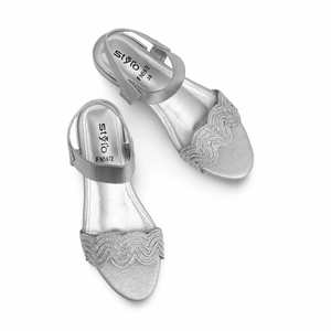 Sandalias de tacón con punta abierta de fantasía plateada para mujer con cordones a la moda para bodas y Parties-FN5972 - Product Image 1