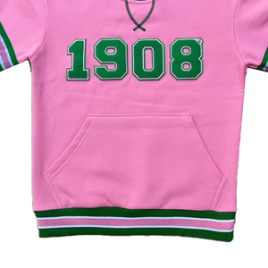 Sweat-shirt à col rond en chenille rose respirant pour 1908 lettre rayures vertes manchette côtelée anti-rétrécissement anti-rides imprimé en 3D - Product Image 5