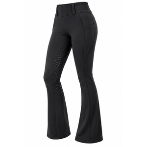 Pantalones de equitación de cintura alta para mujer, de silicona completa, de punto estampado, corte bootcut, elásticos de alto rendimiento - Product Image 4