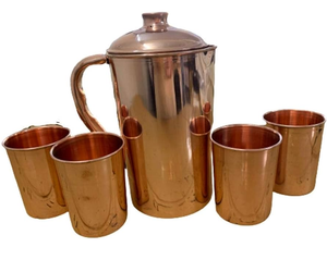 Jarra de cobre con 2 vasos, vajilla beneficiosa para la salud, jarra de agua lisa de cobre puro con tapa de Asa y perilla y embalaje de caja negra - Product Image 6