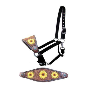 Licou réglable en Nylon bronze avec bandeau de nez de tournesol peint à la main, prix de gros - Product Image 1