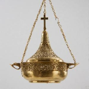 HolySmoke Encensoir en métal orné de fumée divine Brûleur d'encens d'église traditionnelle avec chaîne en laiton vintage polonais - Product Image 2