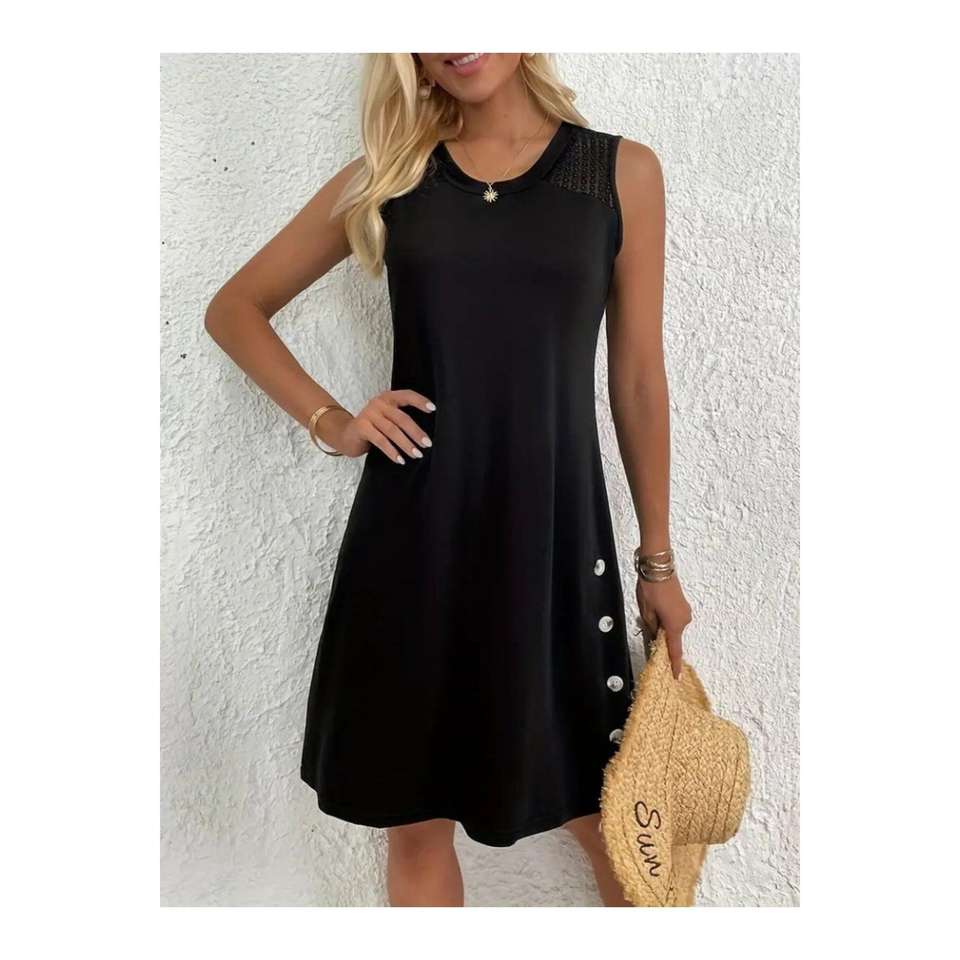 Women's Zero Sleeve Thick Strap Guipure Detailed Five Buttons on the Left Side Viscose