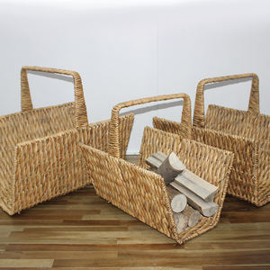 Artex Dong Thap Water Hyacinth Log <b>Basket</b> Set with Handle for <b>Fireplace</b> Storage - Product Image 5