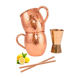 Mix Hammered Design Moscow Mule Copper <b>Mugs</b> of Pair With Free Jigger & Straw for Home Hotel Restaurant Bar Use Drink Ware - Product Image 1